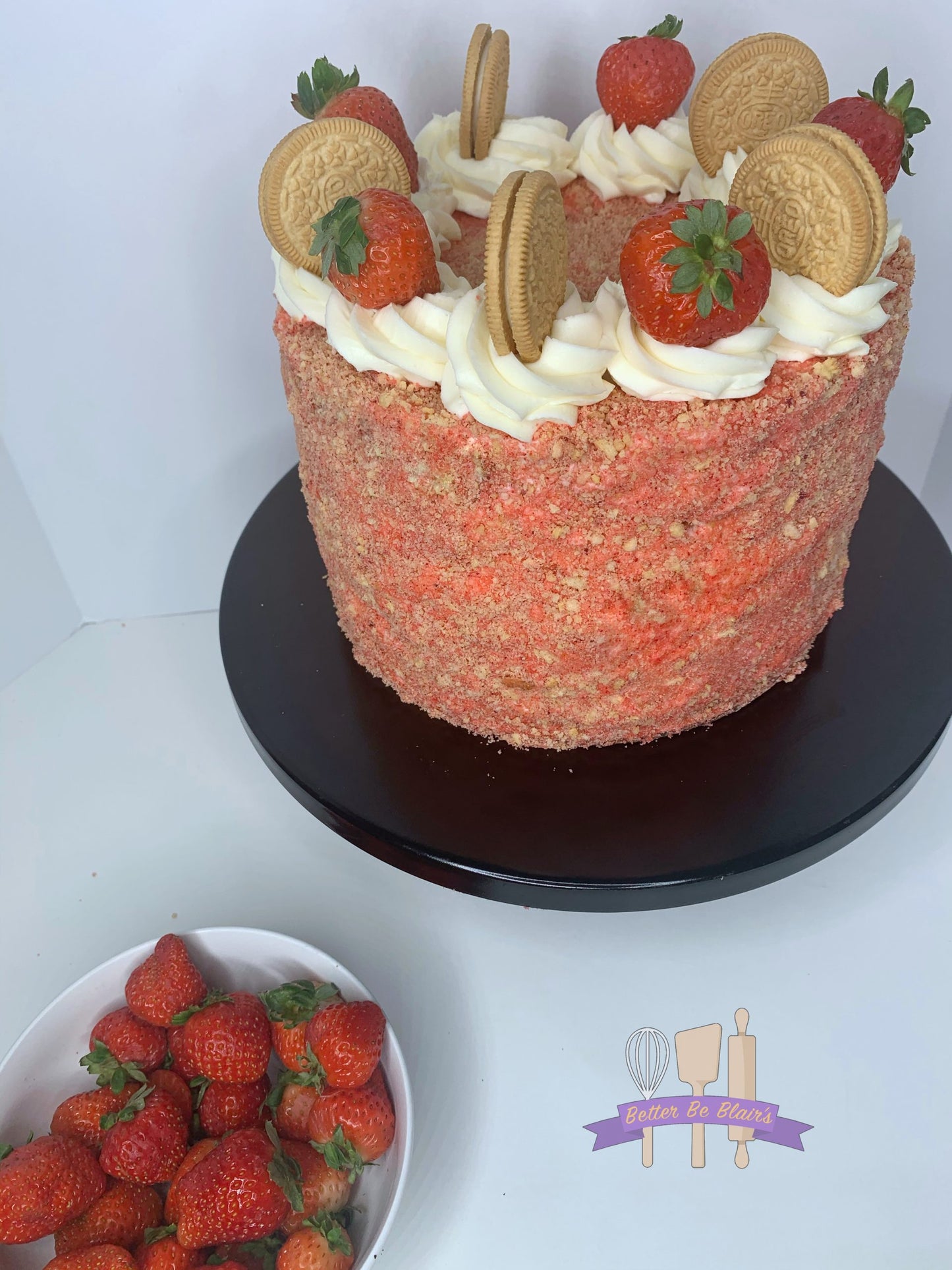 Strawberry Crunch Cake with cheesecake center